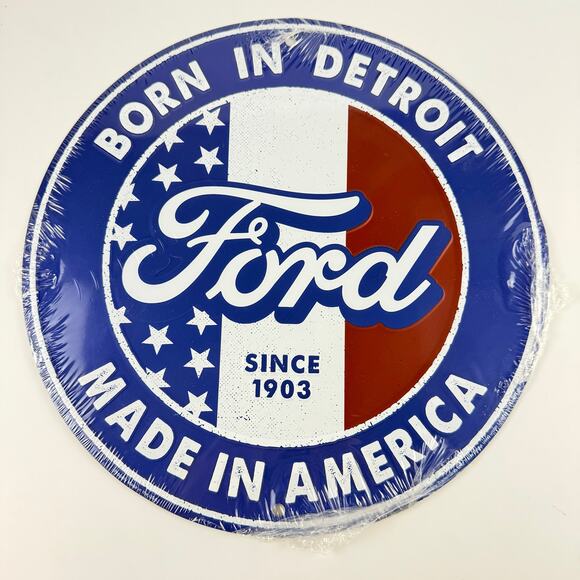 Ford Born in Detroit & University of Michigan Tin Signs Lot of 2 NEW SEALED 12" - Picture 3 of 7